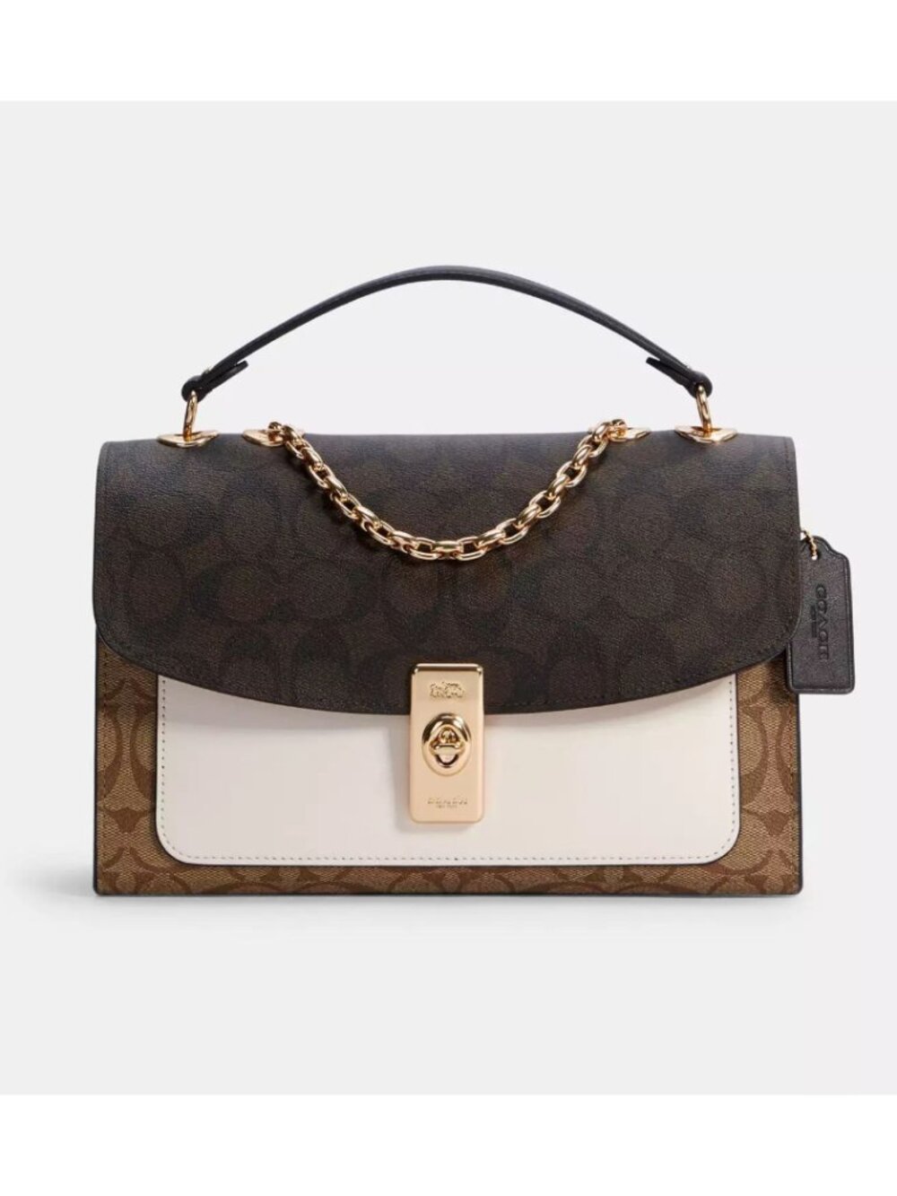 Brown Tan Off White Coach Lane Shoulder Bag In Blocked Signature Canvas C1539